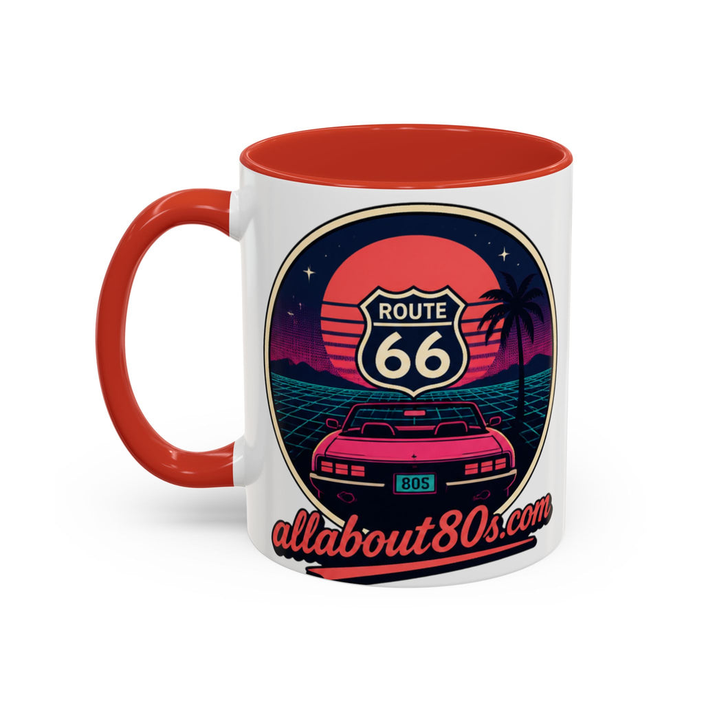 Route 66 Retro 80s Accent Coffee Mug — 'allabout80s' Vintage Sunset Design (11/15oz)