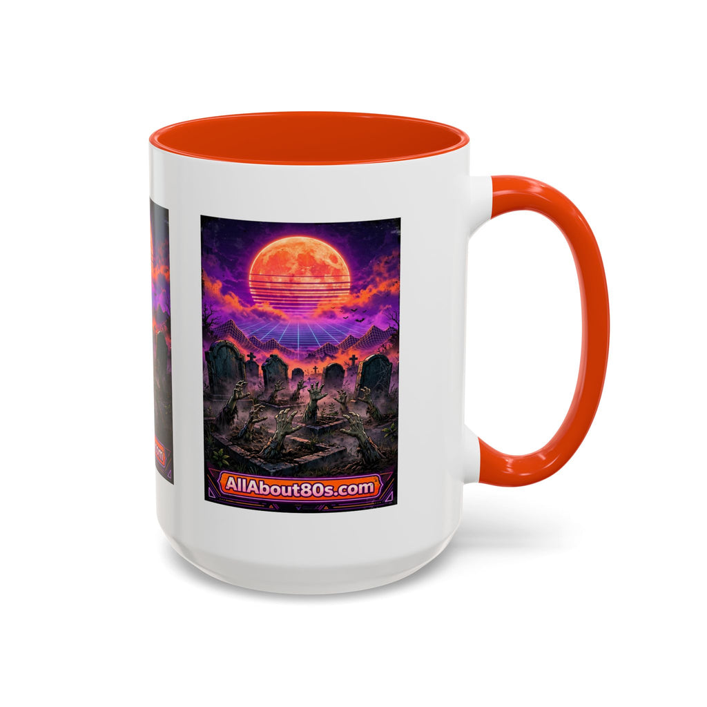 80s Retro Graveyard Sunset Mug — Vaporwave Neon Coffins Coffee Cup (11oz/15oz)