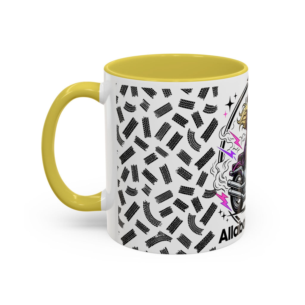 Witch Biker Motorcycle Mug — Retro 80s Neon Witch on Bike Coffee Cup (11oz/15oz)
