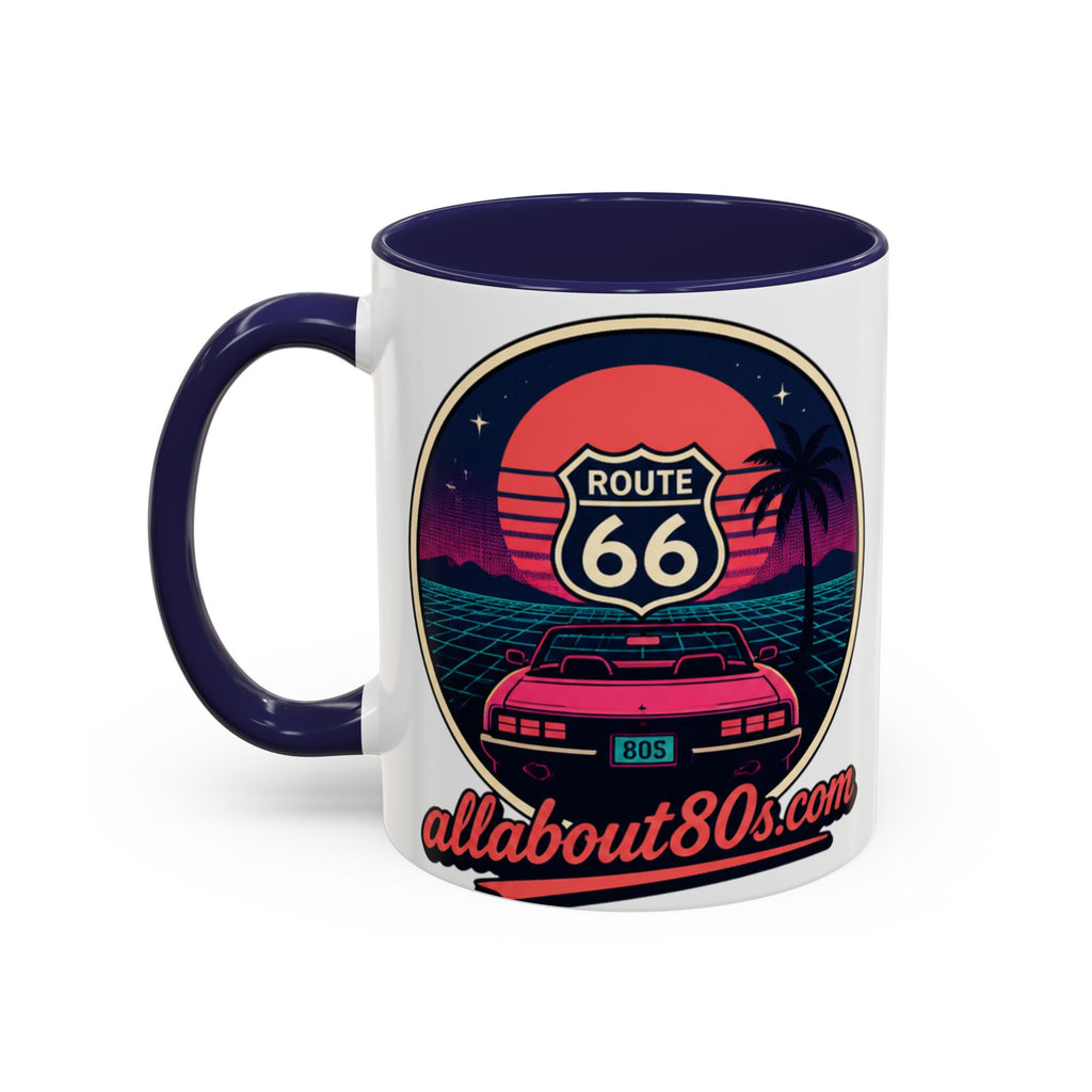 Route 66 Retro 80s Accent Coffee Mug — 'allabout80s' Vintage Sunset Design (11/15oz)