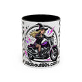 Witch Biker Motorcycle Mug — Retro 80s Neon Witch on Bike Coffee Cup (11oz/15oz)