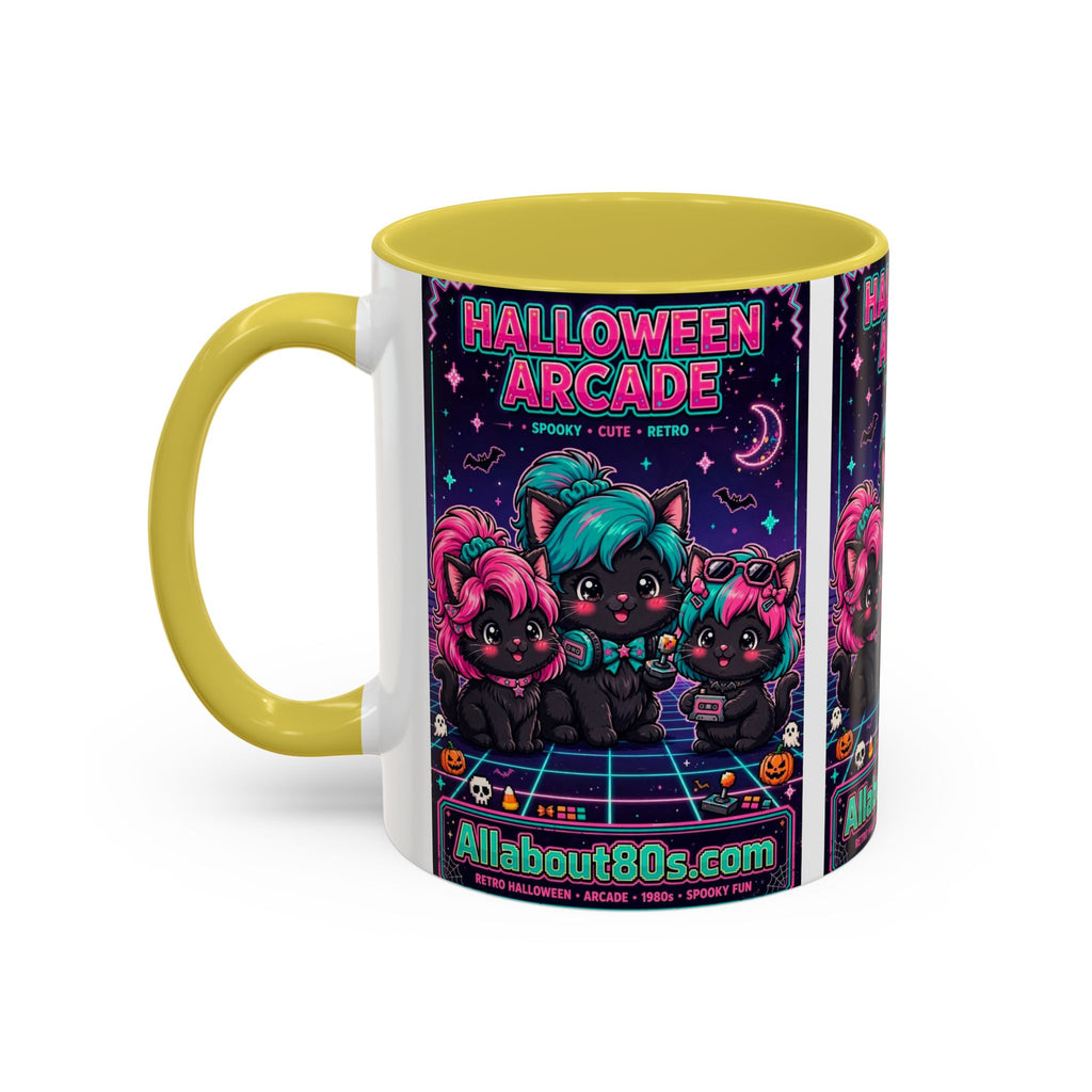 Halloween Arcade Mug — Cute Retro 80s Cat Gamers (11oz/15oz)