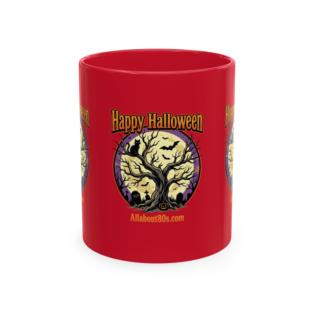 Happy Halloween Ceramic Mug — Spooky Tree & Moon Coffee Cup