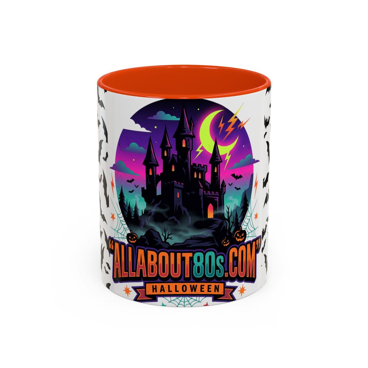 Halloween Haunted Castle Coffee Mug — Colorful Bat Pattern 11oz/15oz