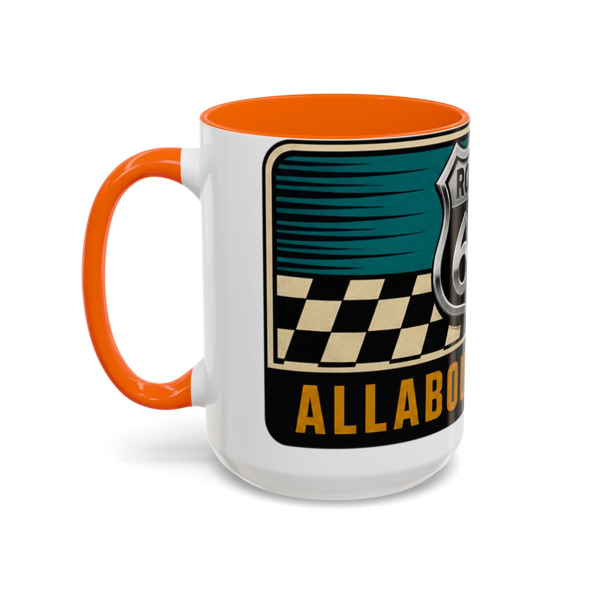 Route 66 Retro Checkerboard Coffee Mug — Vintage Road Trip 11/15oz Accent Mug
