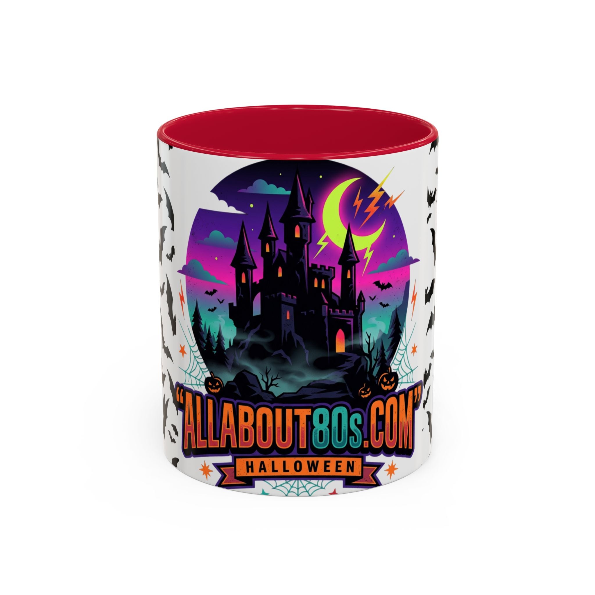 Halloween Haunted Castle Coffee Mug — Colorful Bat Pattern 11oz/15oz