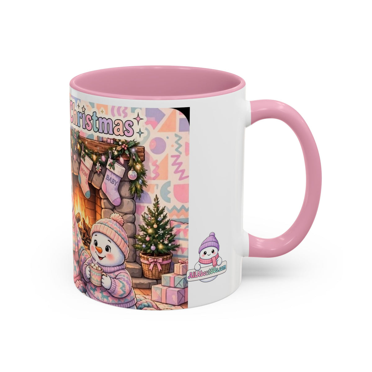 Cute Snowman Christmas Mug — 'All About 80s Christmas' Colorful Holiday Coffee Cup (11oz/15oz)