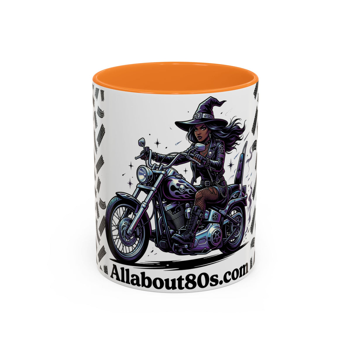 Witch Biker Coffee Mug (11oz/15oz) — Gothic Motorcycle Witch Illustration