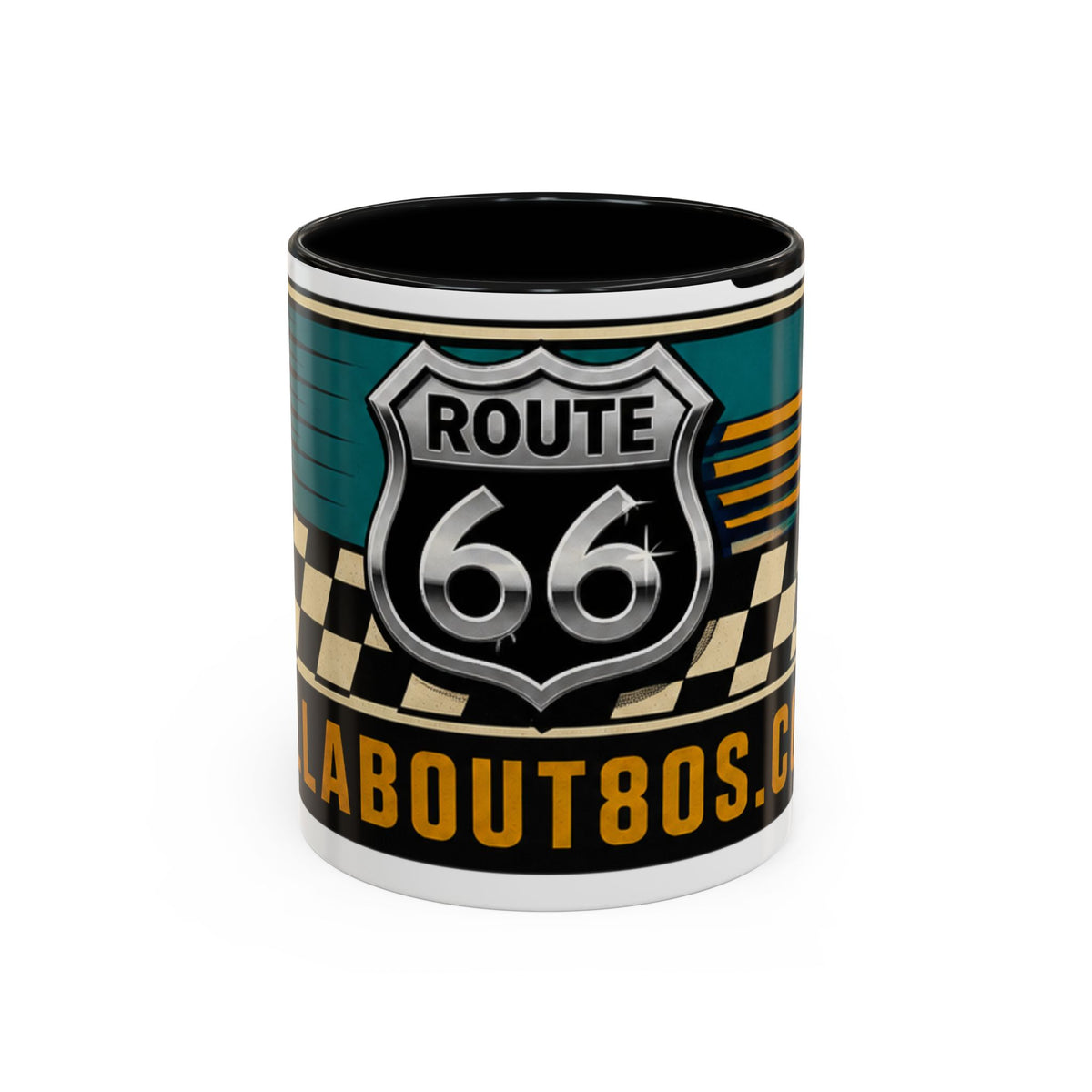 Route 66 Retro Checkerboard Coffee Mug — Vintage Road Trip 11/15oz Accent Mug