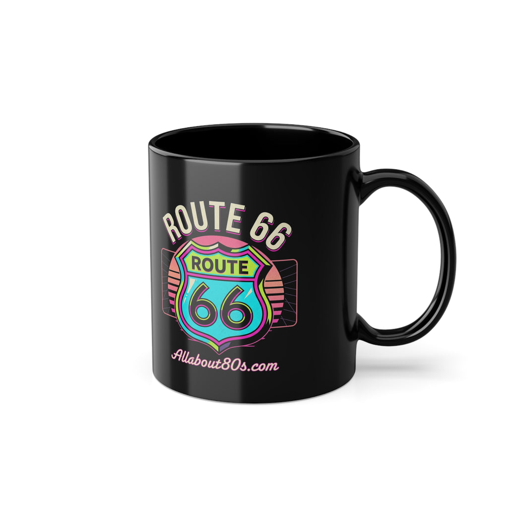 Route 66 Black Coffee Mug — Vintage Road Trip 11oz Ceramic Coffee Cup