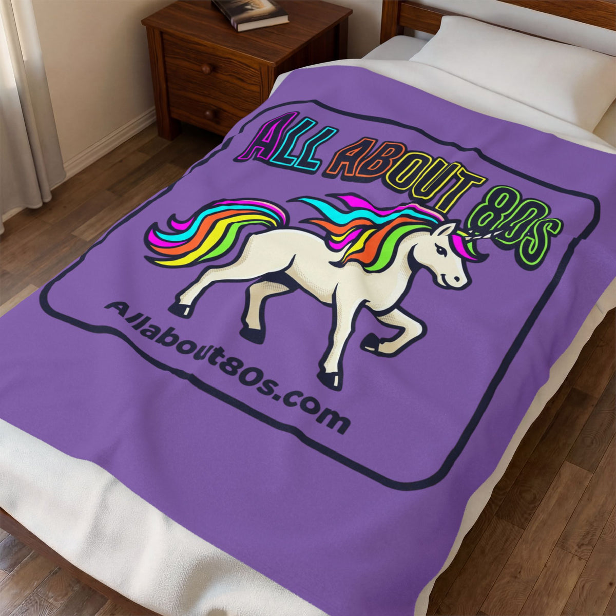 All About 80s Rainbow Unicorn Velveteen Plush Blanket – Retro 80s Cozy Throw