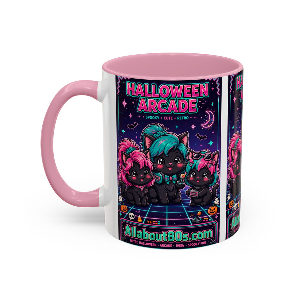 Halloween Arcade Mug — Cute Retro 80s Cat Gamers (11oz/15oz)