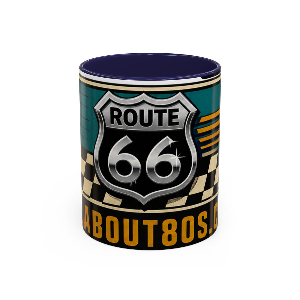 Route 66 Retro Checkerboard Coffee Mug — Vintage Road Trip 11/15oz Accent Mug