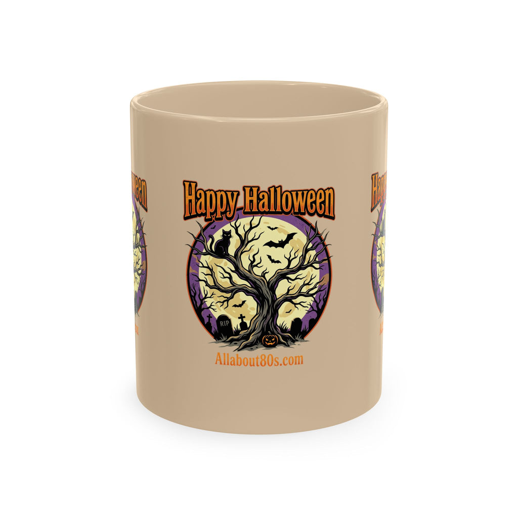 Happy Halloween Ceramic Mug — Spooky Tree & Moon Coffee Cup