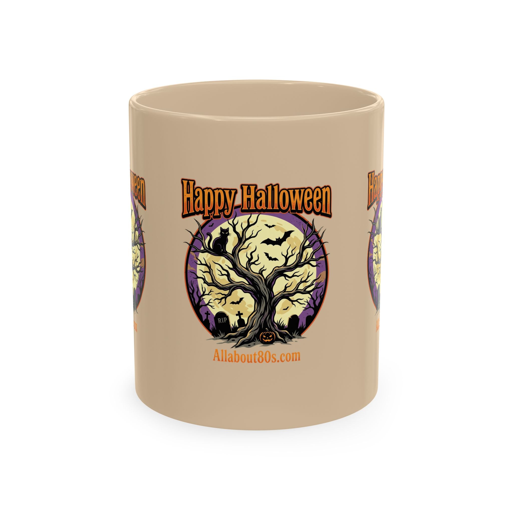 Happy Halloween Ceramic Mug — Spooky Tree & Moon Coffee Cup