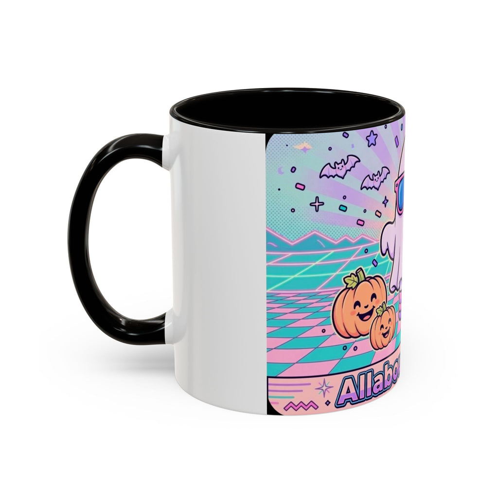 80s Vaporwave Ghost Coffee Mug — Cute Halloween Pumpkin Retro Design (11oz/15oz)
