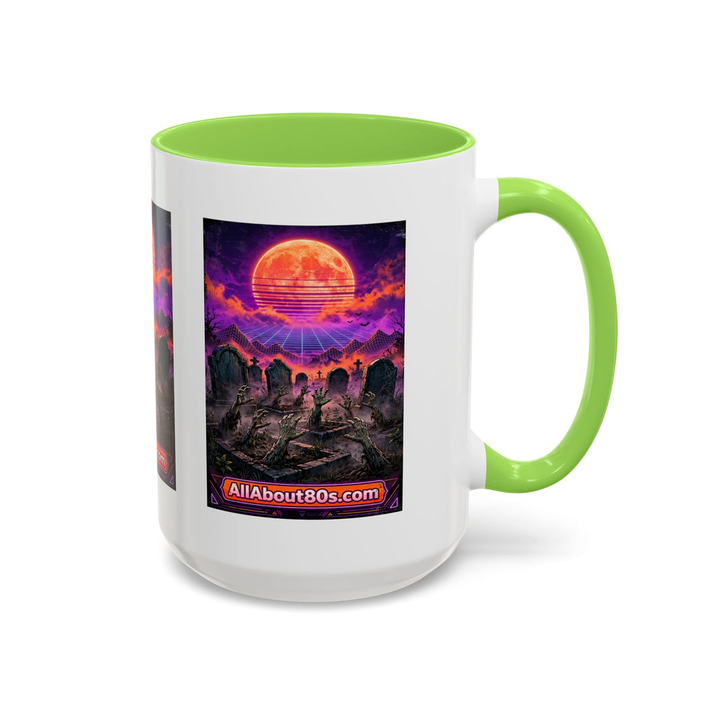 80s Retro Graveyard Sunset Mug — Vaporwave Neon Coffins Coffee Cup (11oz/15oz)