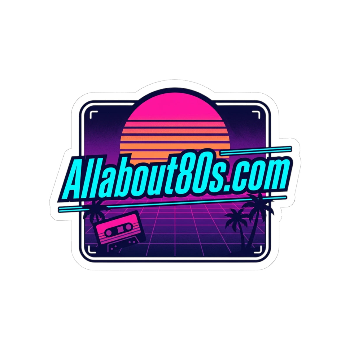 80s Retro Laptop Sticker — Allabout80s.com Vaporwave Sunset Kiss-Cut