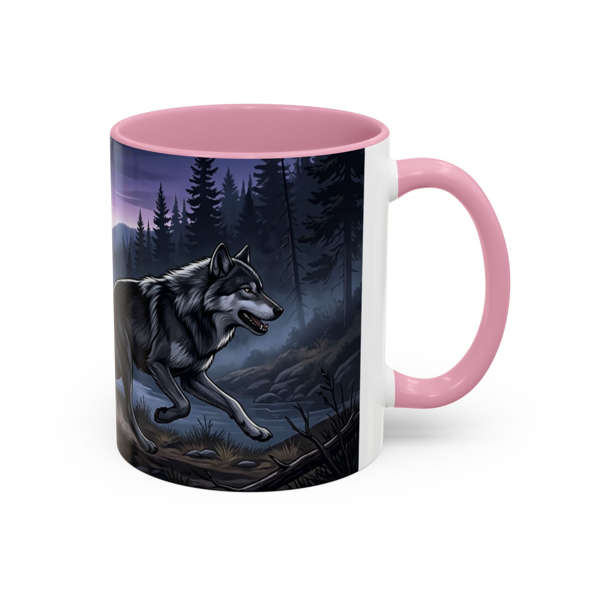 Wolf Pack Nightscape Mug — 11oz/15oz Scenic Black-Interior Coffee Cup