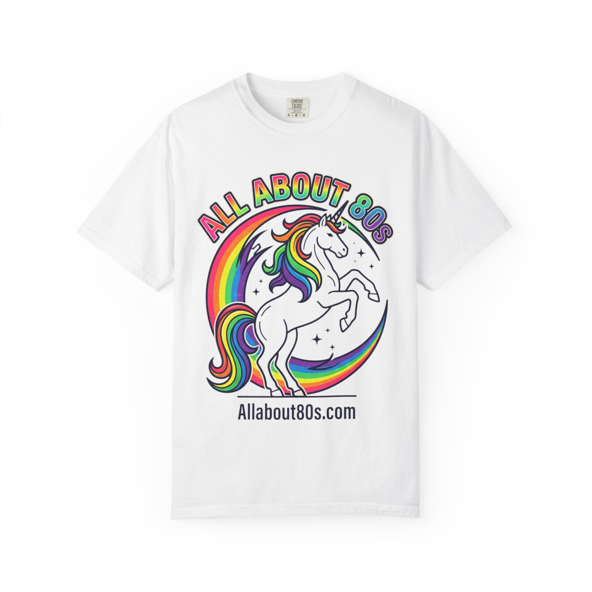 All About 80s Unicorn T-Shirt — Retro Rainbow 80s Graphic Tee