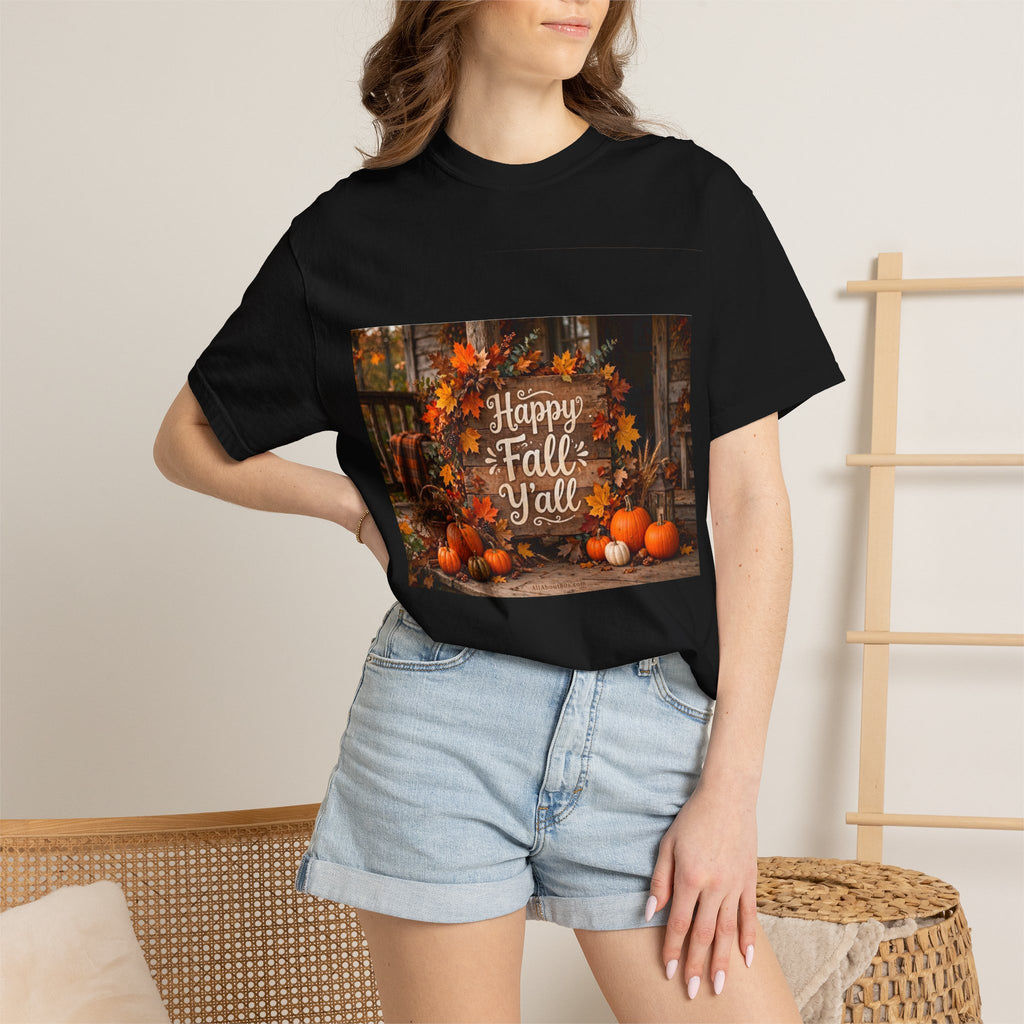 Happy Fall Y’all T-Shirt — Autumn Pumpkin & Leaves Graphic Tee