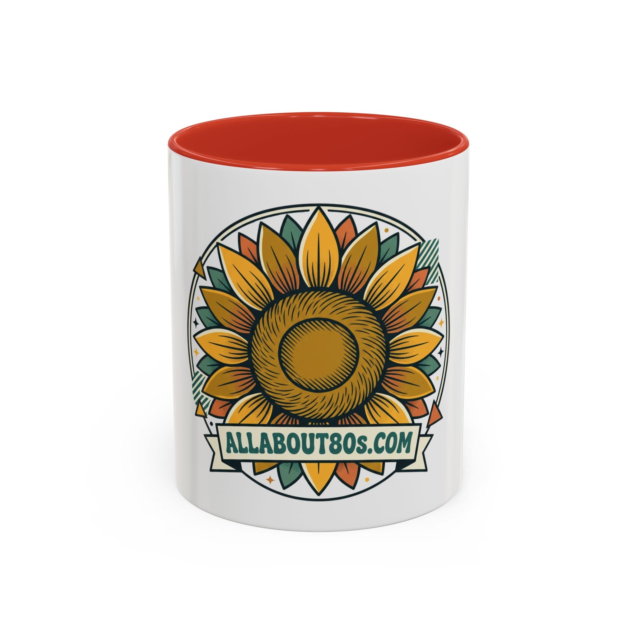 Sunflower Logo Coffee Mug — AllAbout80s.com Accent Ceramic Mug (11/15oz)