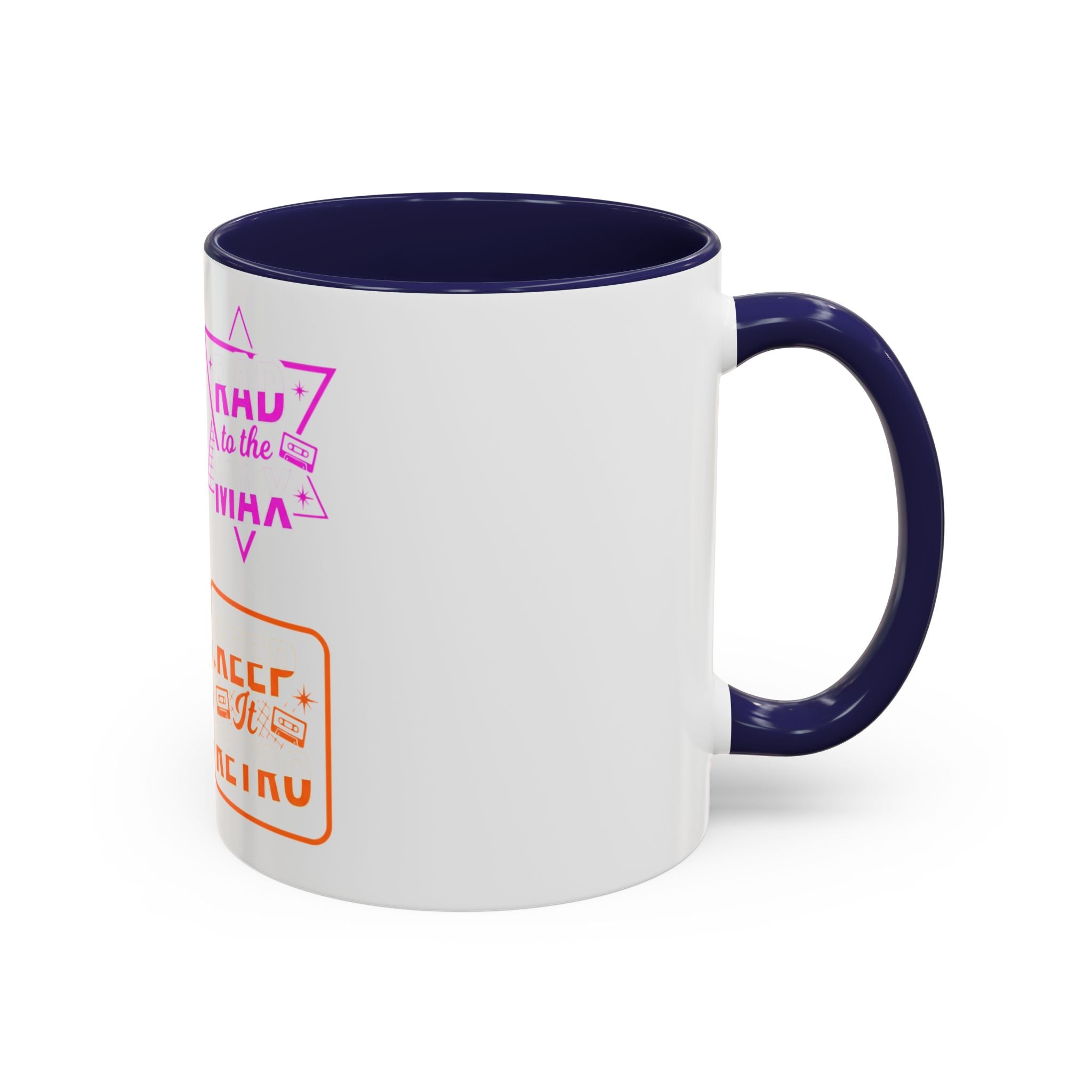 Retro Gamer Badge Accent Coffee Mug — Neon 'Totally Tubular' & 80s Gamer Icons (11/15oz)