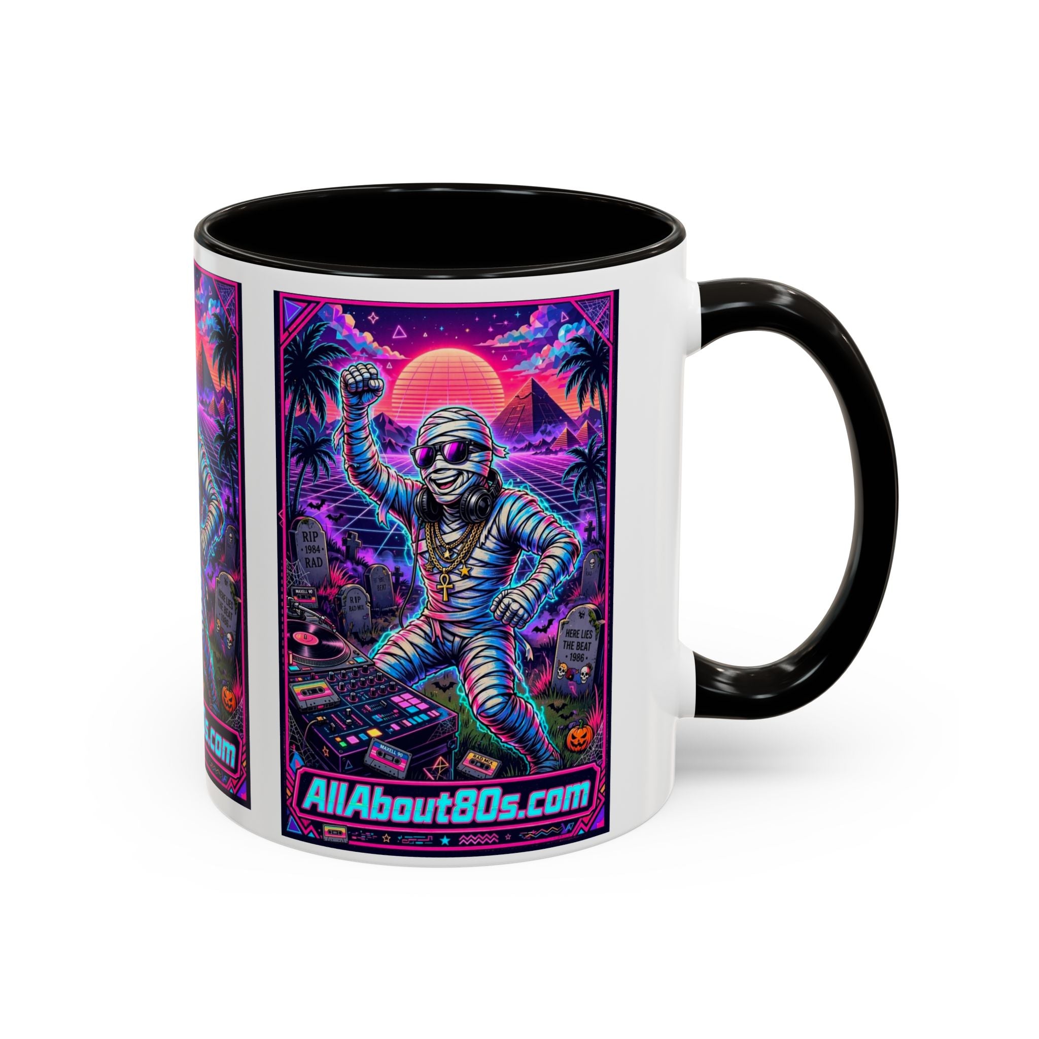 80s Retro Astro Skate Mug — Neon Vaporwave Skeleton Skateboard Coffee Cup (AllAbout80s.com)