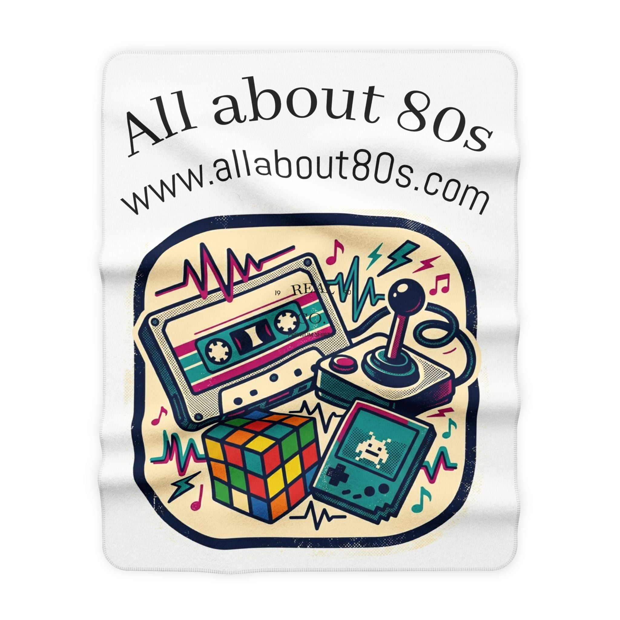 80s Retro Sherpa Blanket — All About 80s Cassette, Rubik’s Cube Throw