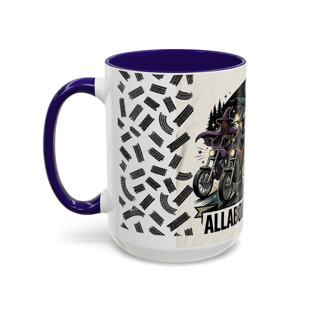 Witch Biker Sisters Coffee Mug — Halloween Motorcycle Witchcraft Design (11oz/15oz)