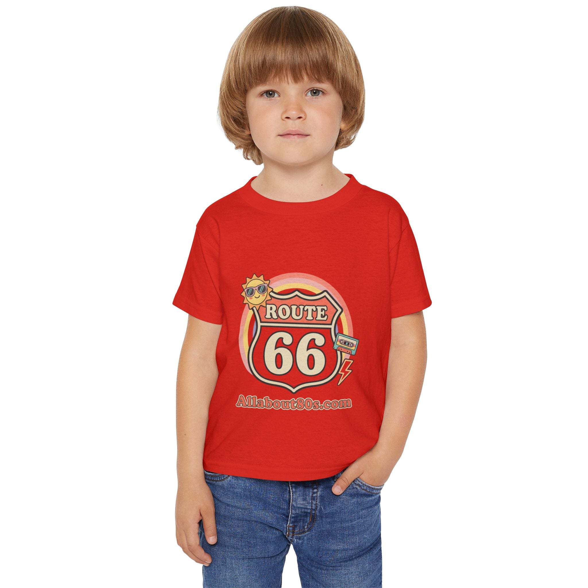 Route 66 Toddler T‑Shirt — Retro Sun Logo "Route 66" Kids Tee