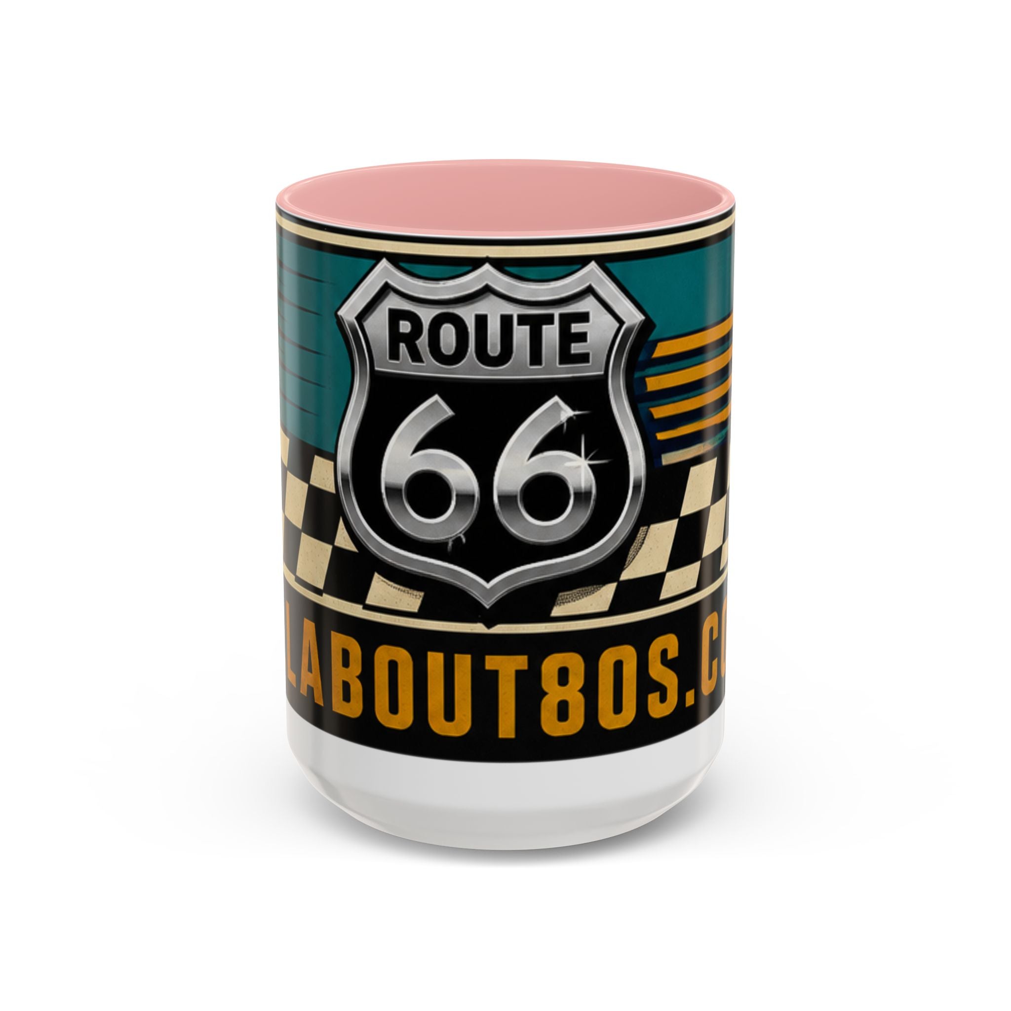 Route 66 Retro Checkerboard Coffee Mug — Vintage Road Trip 11/15oz Accent Mug