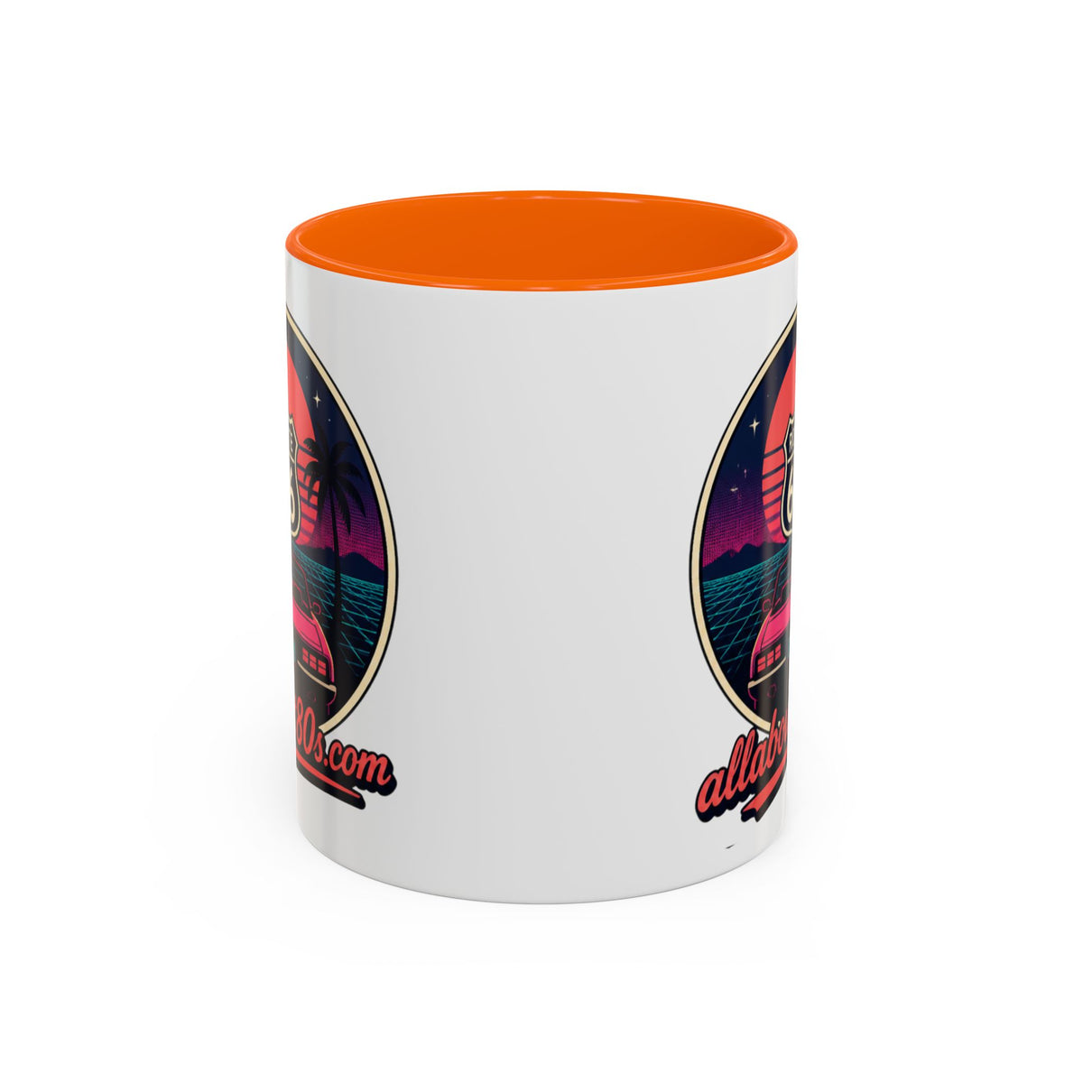 Route 66 Retro 80s Accent Coffee Mug — 'allabout80s' Vintage Sunset Design (11/15oz)