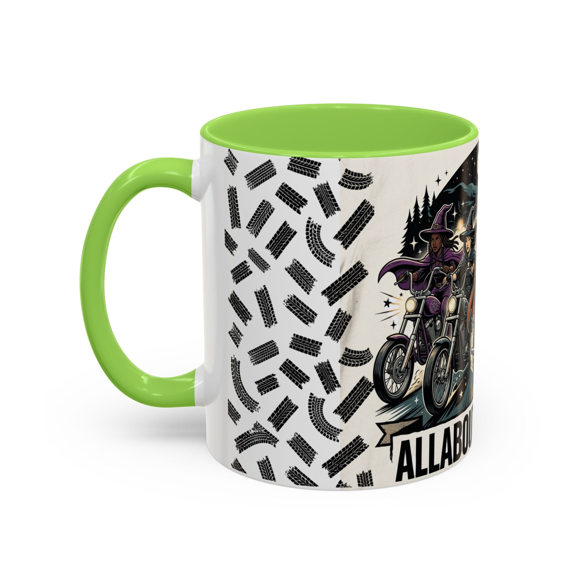 Witch Biker Sisters Coffee Mug — Halloween Motorcycle Witchcraft Design (11oz/15oz)