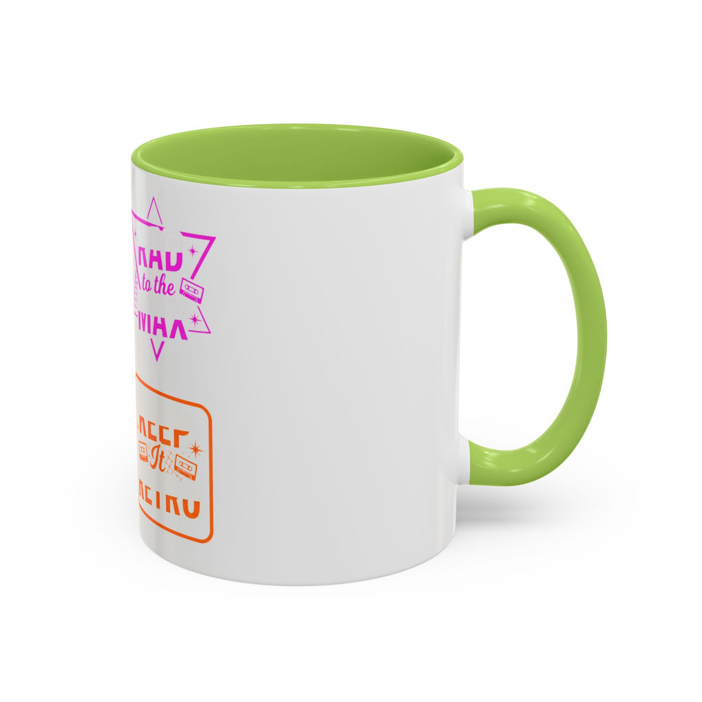 Retro Gamer Badge Accent Coffee Mug — Neon 'Totally Tubular' & 80s Gamer Icons (11/15oz)