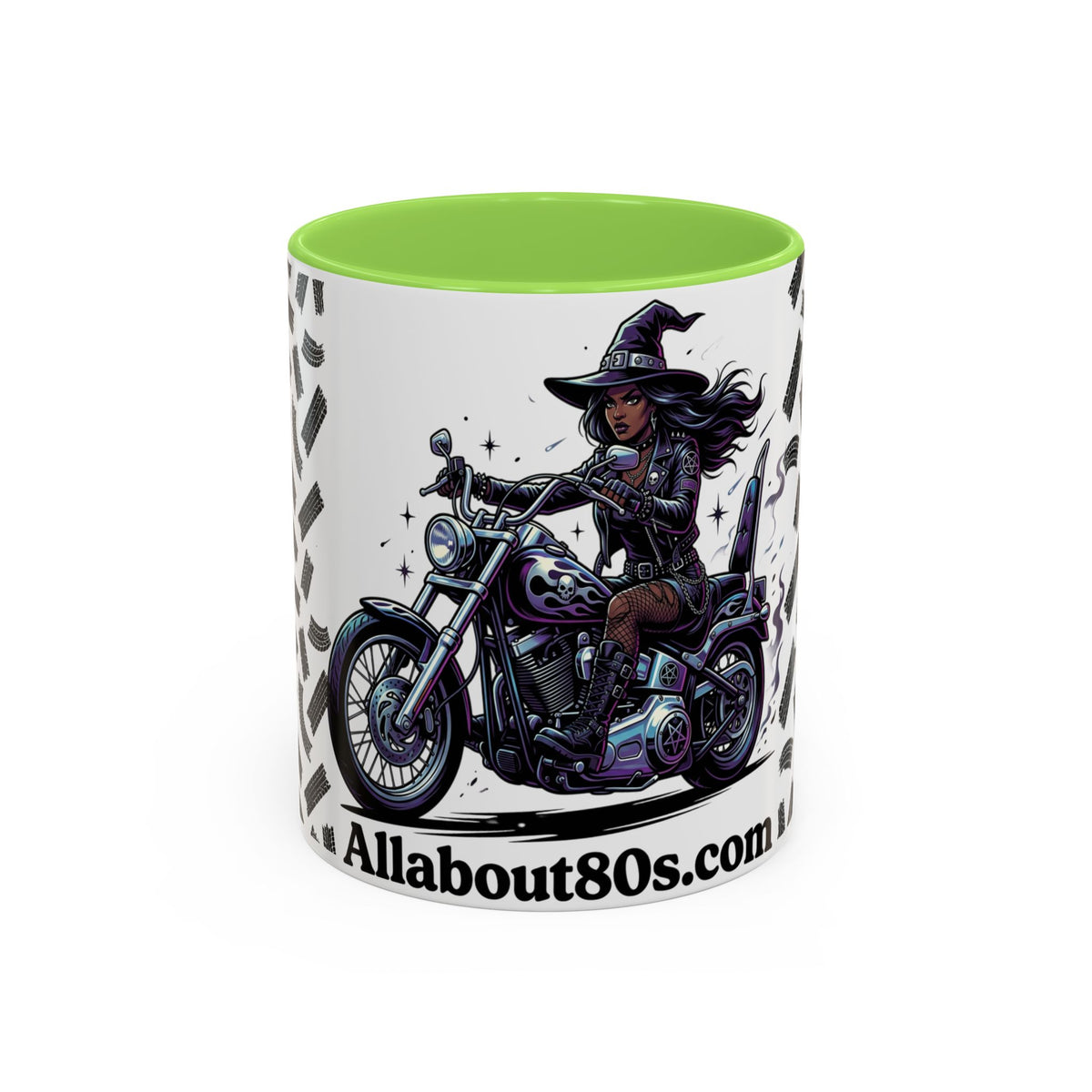 Witch Biker Coffee Mug (11oz/15oz) — Gothic Motorcycle Witch Illustration