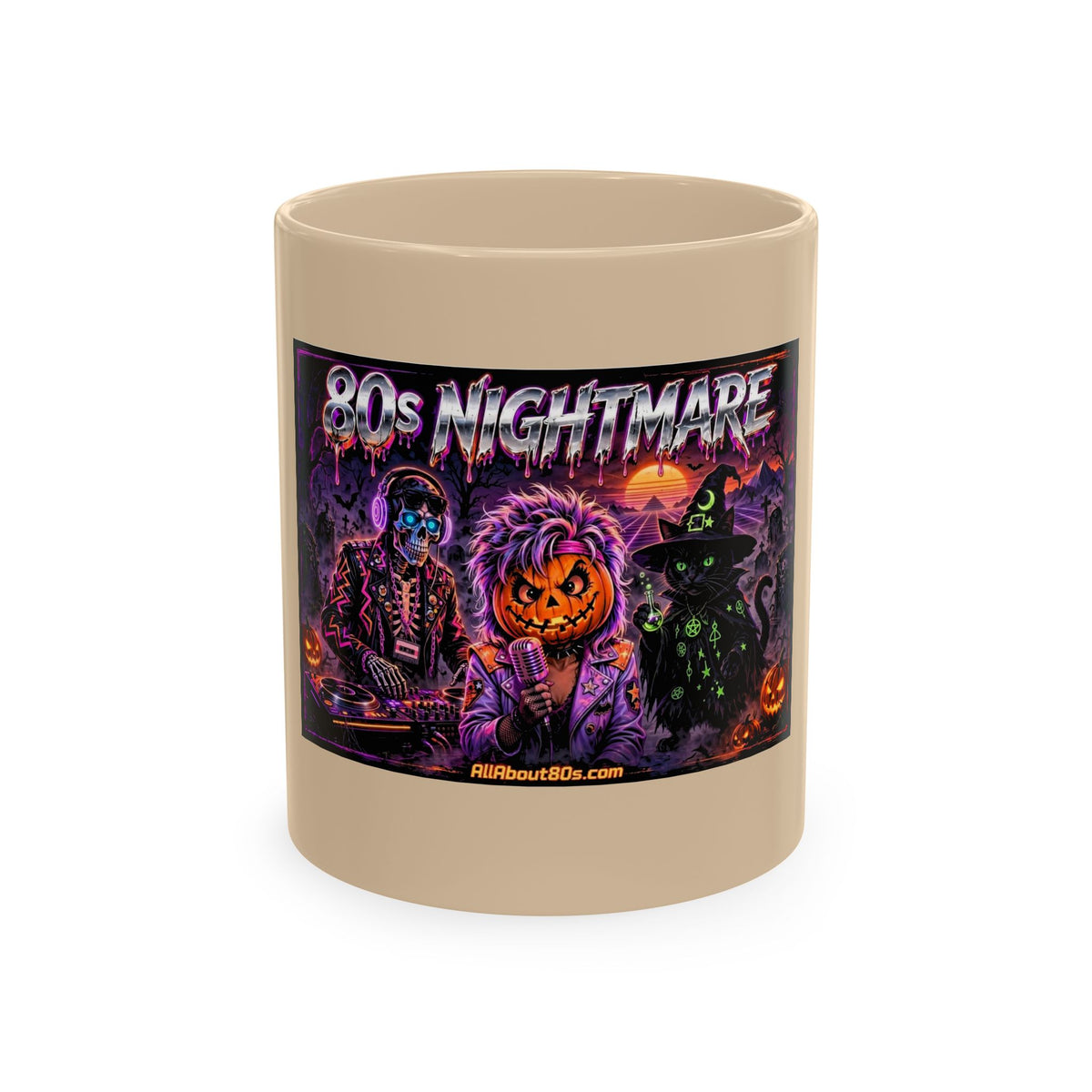 Halloween Nightmares Ceramic Mug – 80s Horror Retro Pumpkin Witch Coffee Cup