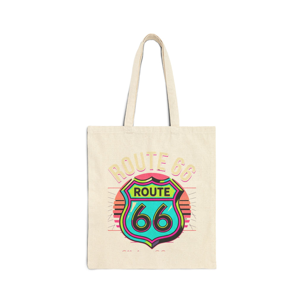 Route 66 Canvas Tote - Retro Neon Road Trip Grocery Bag