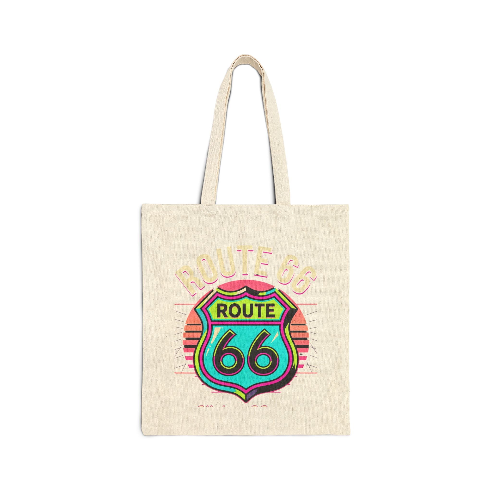 Route 66 Canvas Tote - Retro Neon Road Trip Grocery Bag