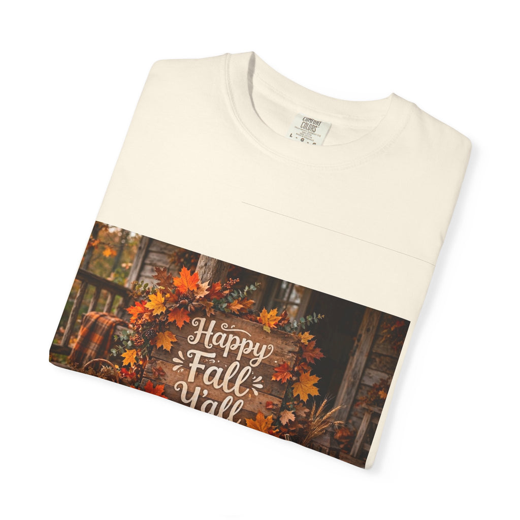 Happy Fall Y’all T-Shirt — Autumn Pumpkin & Leaves Graphic Tee