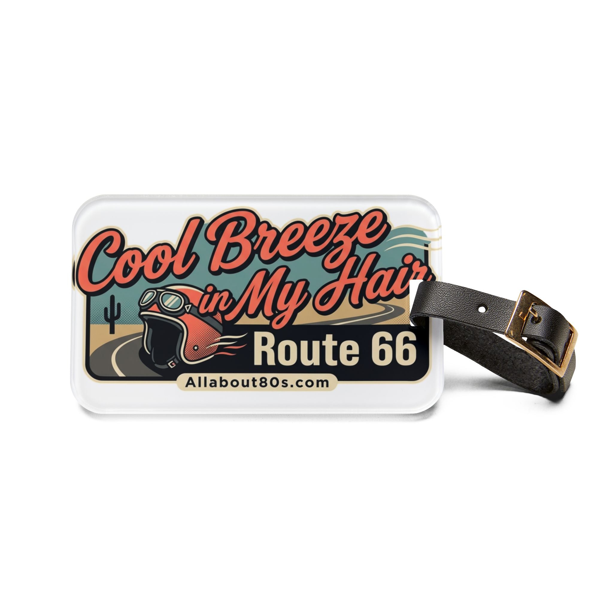Route 66 'Cool Breeze in My Hair' Luggage Tag — Retro Motorcycle Travel ID
