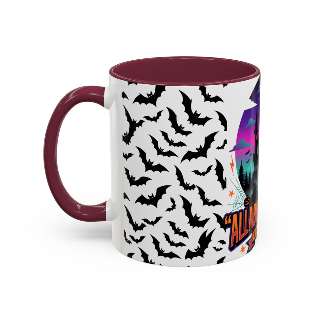 Halloween Haunted Castle Coffee Mug — Colorful Bat Pattern 11oz/15oz