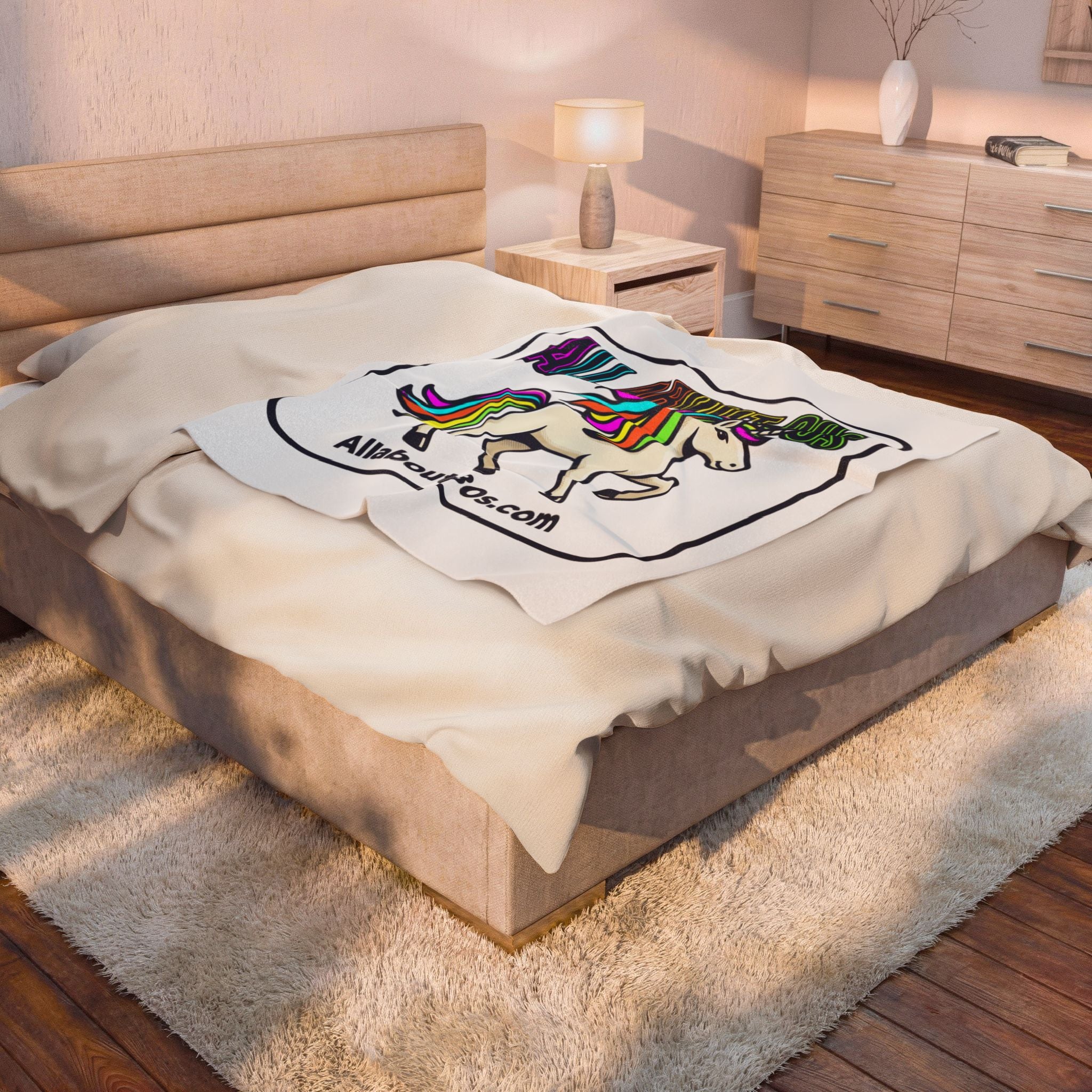 Velveteen Blanket — "All About 80s" Rainbow Unicorn Retro Throw