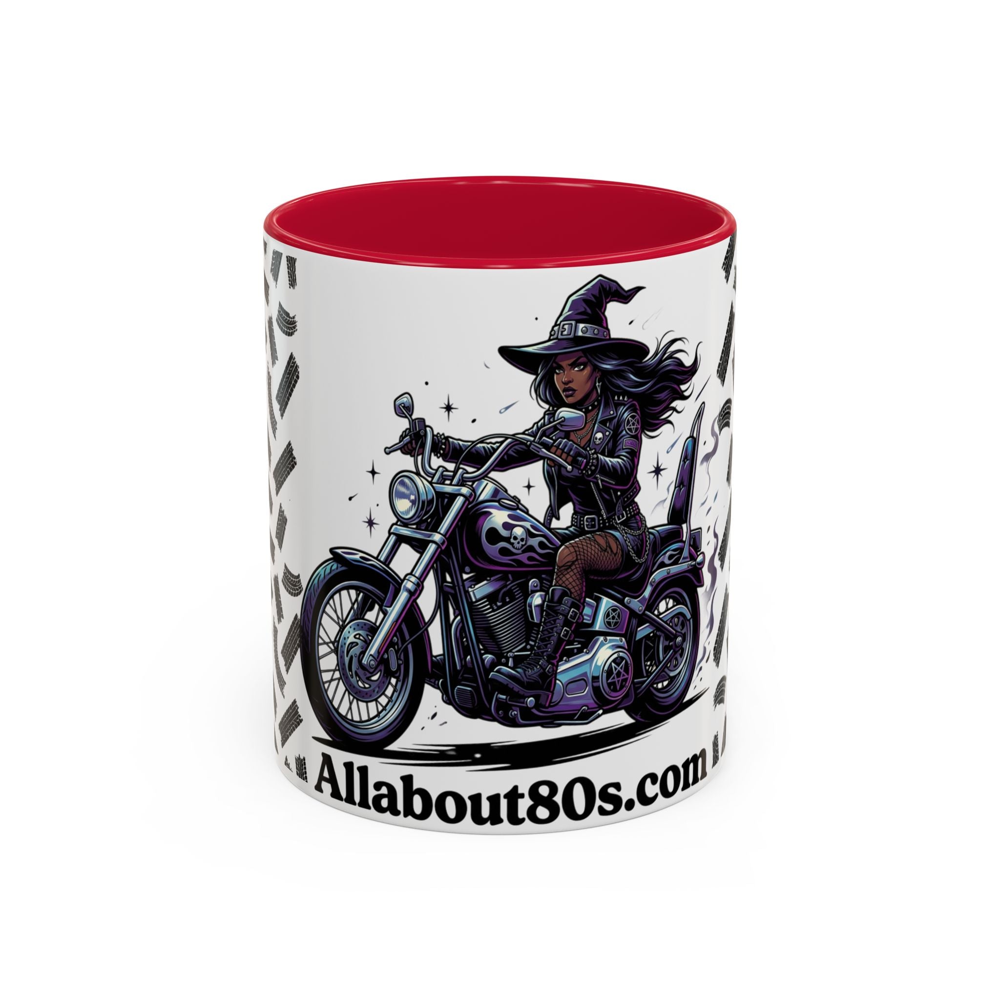Witch Biker Coffee Mug (11oz/15oz) — Gothic Motorcycle Witch Illustration