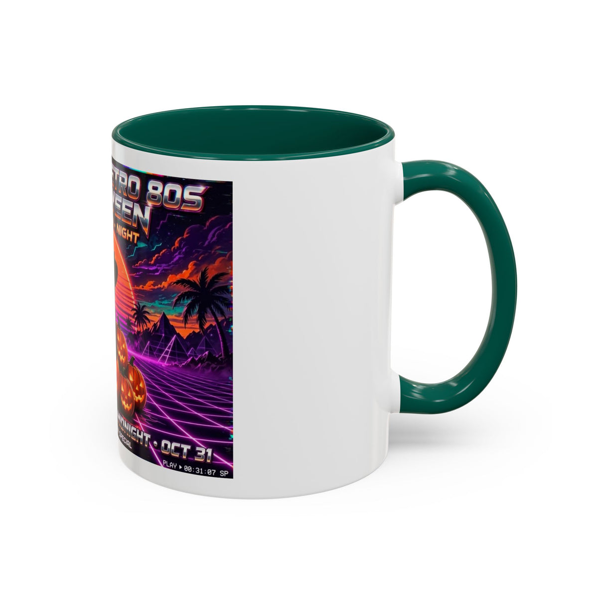 Halloween Retro Cat Mug — Neon 80s Spooky Pumpkin Coffee Cup (11oz/15oz)