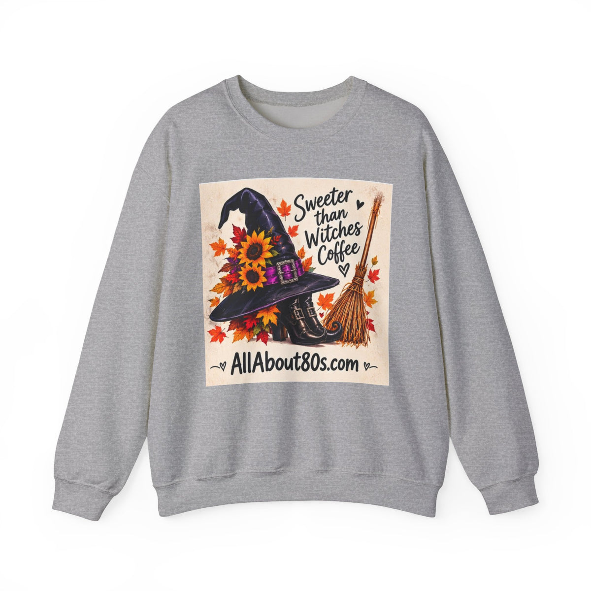 Sweater — 'Sweeter Than Witches Coffee' Halloween Witch Graphic Crewneck Sweatshirt