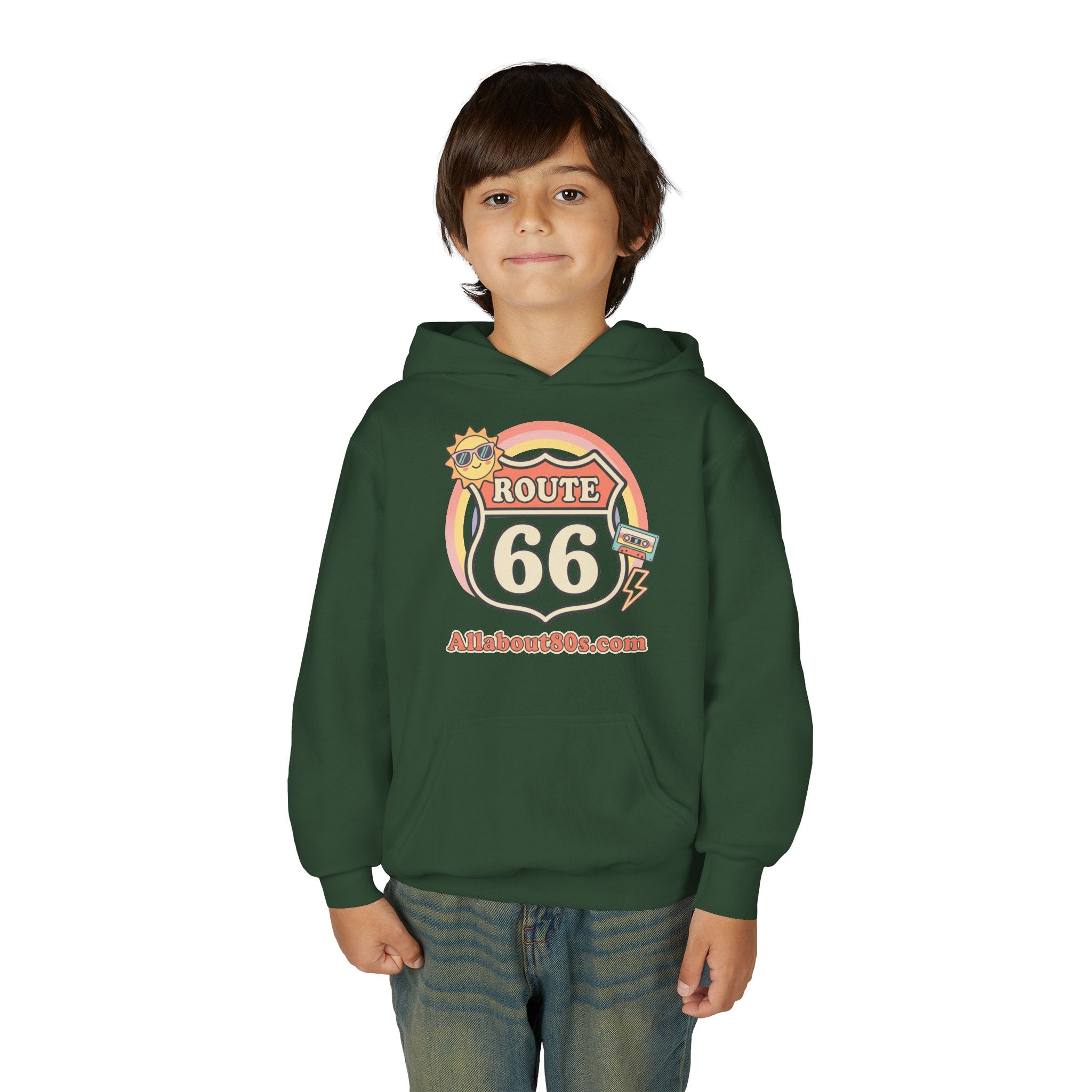 Route 66 Youth Hoodie — Retro Road Trip Graphic Sweatshirt