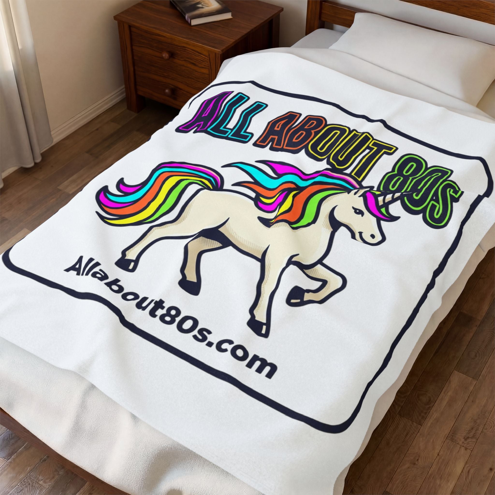 Velveteen Blanket — "All About 80s" Rainbow Unicorn Retro Throw
