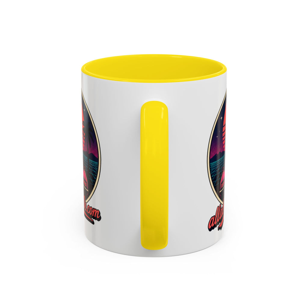 Route 66 Retro 80s Accent Coffee Mug — 'allabout80s' Vintage Sunset Design (11/15oz)