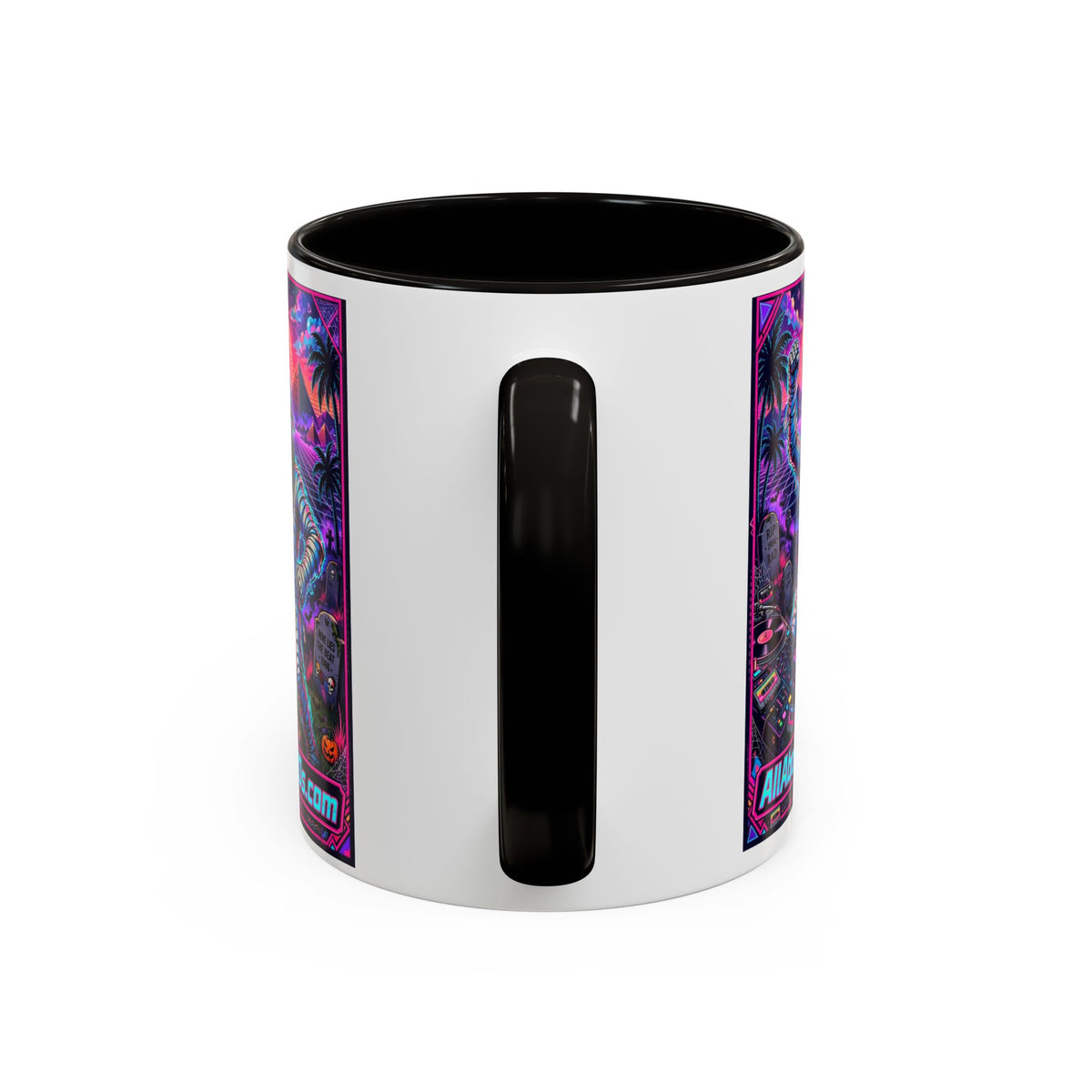 80s Retro Astro Skate Mug — Neon Vaporwave Skeleton Skateboard Coffee Cup (AllAbout80s.com)